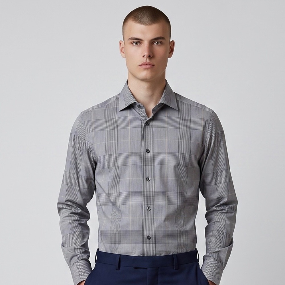 Eton Dress Shirt Mens 15.5 39 Grey Glen Plaid Slim Fit Long Sleeve Luxury